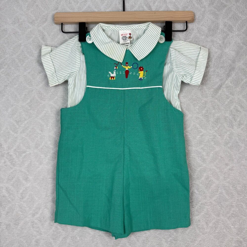 Vtg 80s Disney Winnie The Pooh Bobby Romper 3T Teal Stripe Embroidered Circus